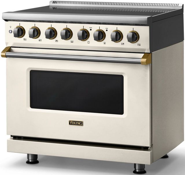 Viking® 5 Series 36" Pure White Pro Style Induction Range with Brushed Brass Trim-2
