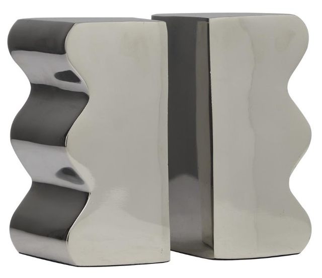 Deco Marche 2-Piece Silver Wave Bookends Set-0