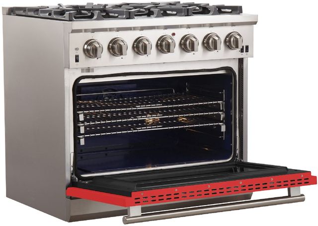 FORNO® Capriasca 36" Stainless Steel Pro Style Gas Range with Red Door-3