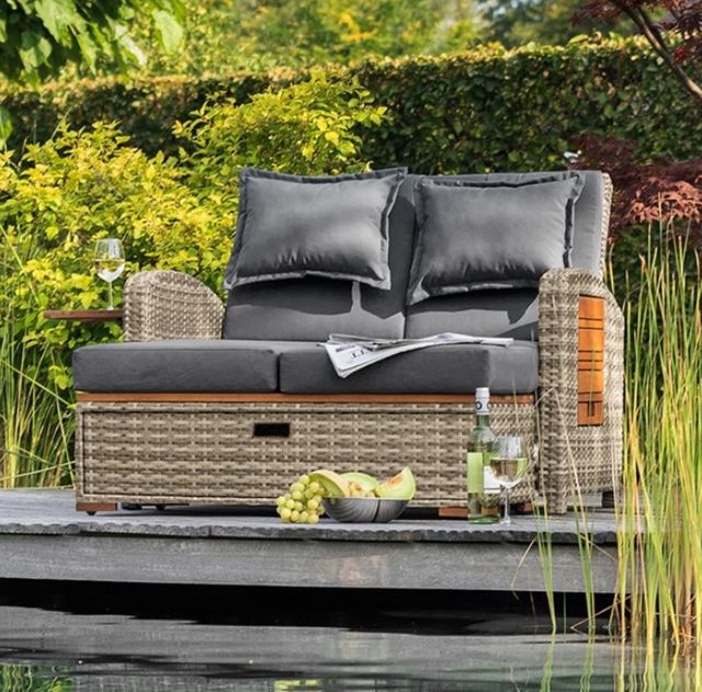 Furniture of America® Bahia Tobago Brown/Dark Gray Fabric/Teak Outdoor Chaise-1