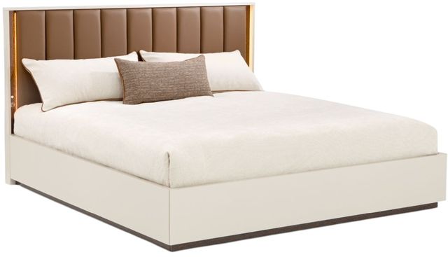 Michael Amini® Pavira Espresso/White Queen Panel Bed with LED Lights-0