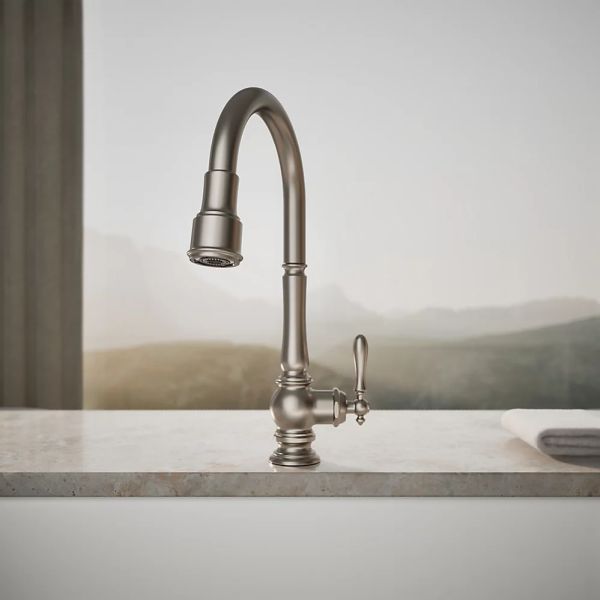 KOHLER® Artifacts® Vibrant Stainless Kitchen Sink Faucet with 3-Function Sprayhead-3