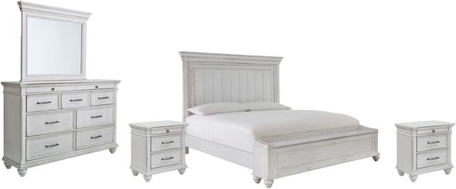 Benchcraft® Kanwyn 5-Piece Whitewash King Storage Panel Bed Set-0