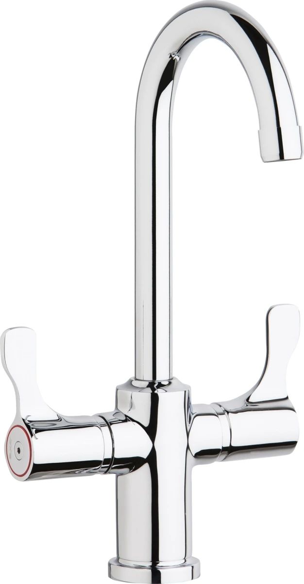 Elkay Chrome Single Hole 12.5" Deck Mount Faucet with Gooseneck Spout and Twin Lever Handles-0