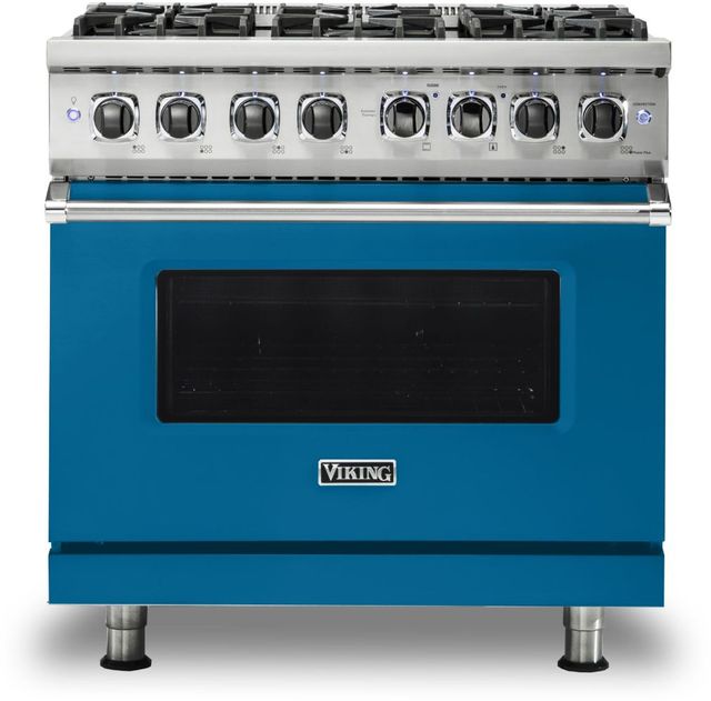 Viking® 5 Series 36" Alluvial Blue Pro Style Dual Fuel Natural Gas Range-0