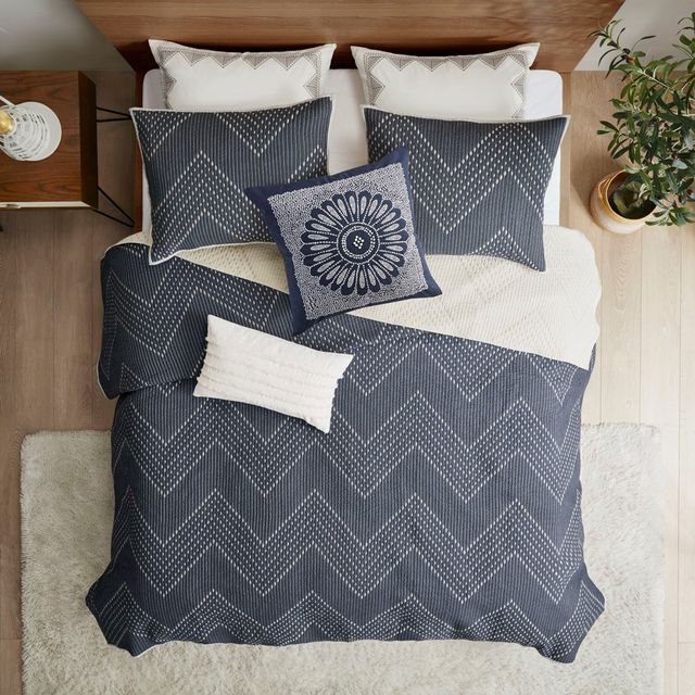 Olliix by INK+IVY Sofia Navy Cotton Embroidered Decorative Square Pillow-4
