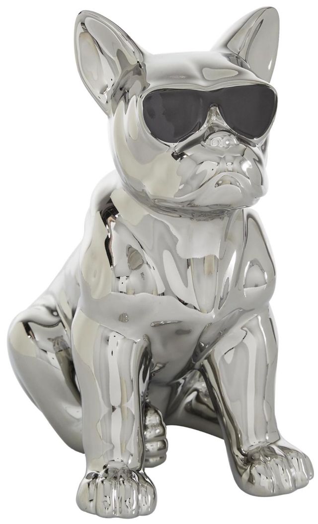 MA Enterprise CosmoLiving by Cosmopolitan Silver Bulldog Sculpture with Sunglasses-0