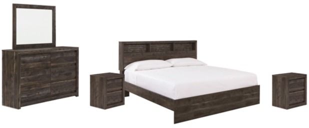 Benchcraft® Vay Bay 7-Piece Charcoal King Bookcase Panel Bed Set-0