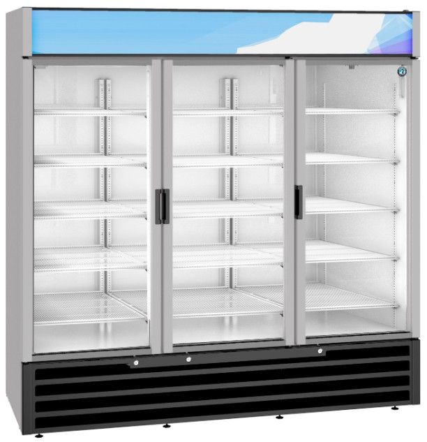 Hoshizaki 78" 56 Cu. Ft. Silver Painted Aluminum Three Section Glass Door Merchandiser Refrigerator-1