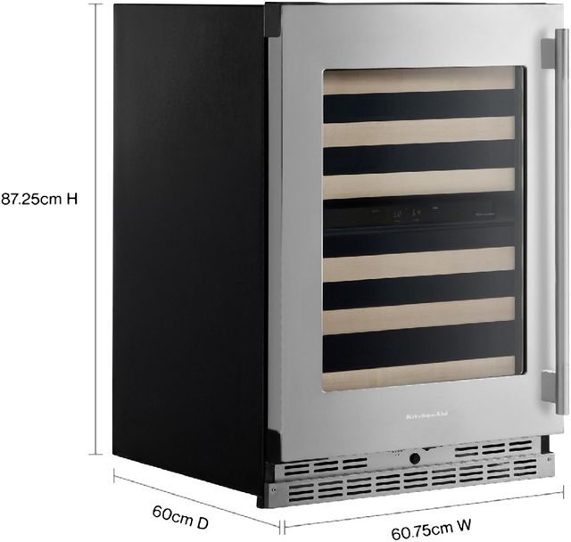 Kitchenaid® 24" PrintShield™ Stainless Built-In Wine Cooler with Full-Extension Wood-Front Racks-2