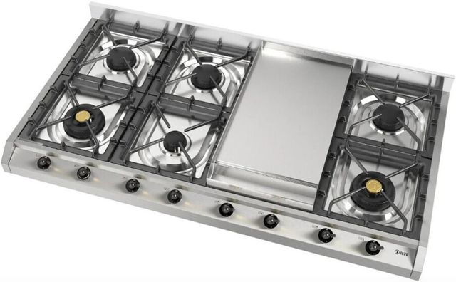 Ilve Nostalgie II 48” Stainless Steel Gas Cooktop with 8 Burners, Griddle and Burnished Trim-3