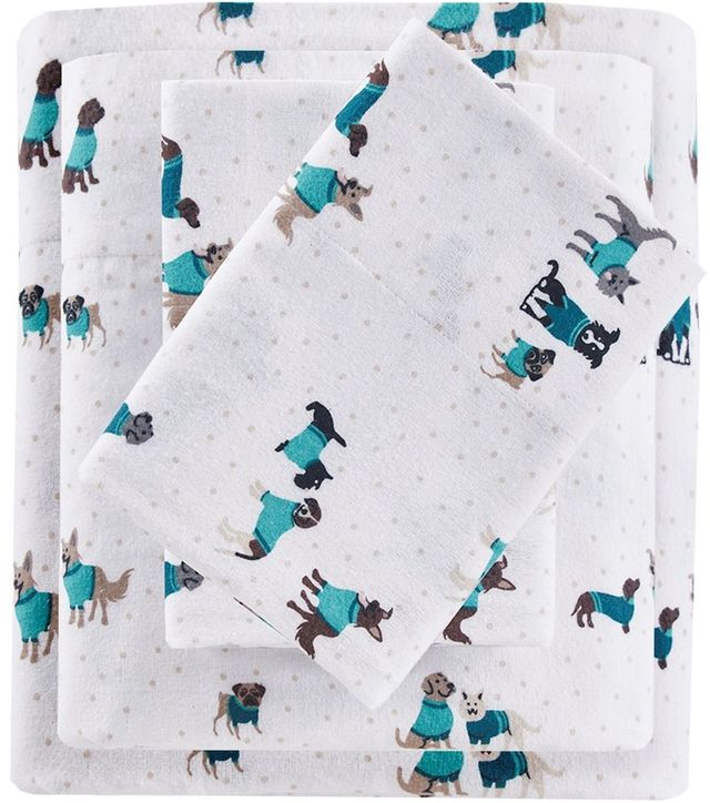 Olliix by Intelligent Design Teal Dogs Twin XL Cozy Soft Cotton Novelty Print Flannel Sheet Set-0