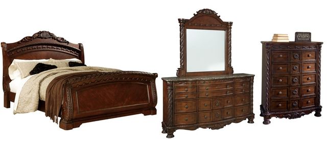 Millennium® By Ashley North Shore 4-Piece Dark Brown King Sleigh Bed Set-0