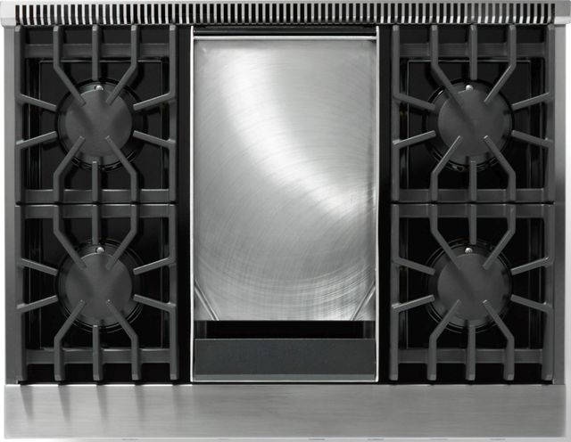 Viking® 5 Series 36" Damascus Gray Pro Style Dual Fuel (NG) Range with Brushed Brass Trim-3