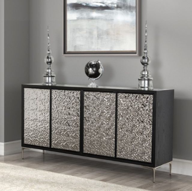 Furniture of America® Beckham Silver/Weathered Black 4-Door Cabinet-1