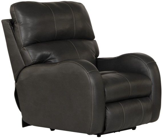 Catnapper® Angelo Gunmetal Leather Power Lay Flat Recliner with Power Adjustable Headrest-0