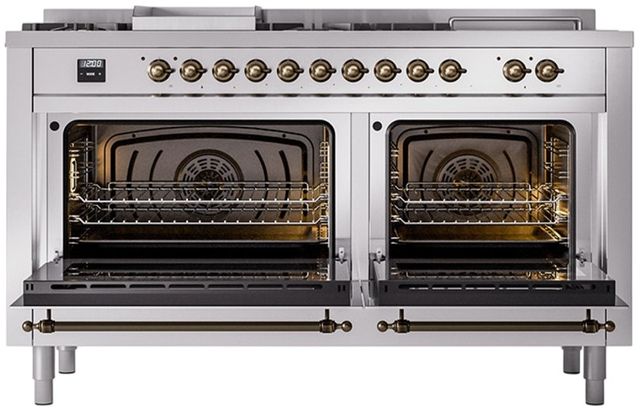 Ilve® Nostalgie II Series 60" Stainless Steel Pro Style Dual Fuel Range-1