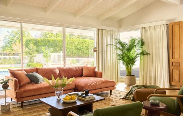 View of a mid-century modern living room with Joybird furniture