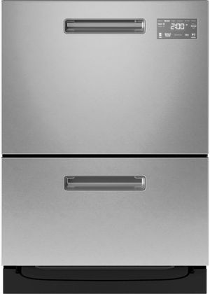 Front view of the GE Profile™ 24" Fingerprint Resistant Stainless Steel Double Drawer Dishwasher