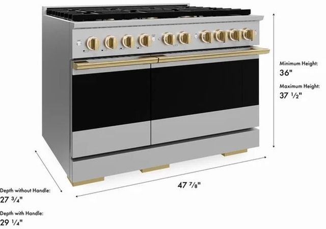 ZLINE Marino 48" Stainless Steel Pro Style Dual Fuel Range with Polished Gold Accents-2