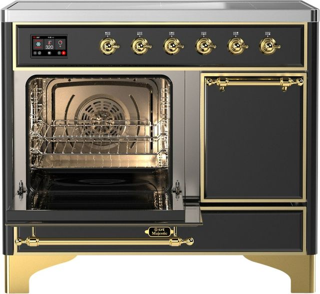 Ilve® Majestic III 40" Graphite Matte Pro Style Induction Range with Solid Door and Brass Trim-3