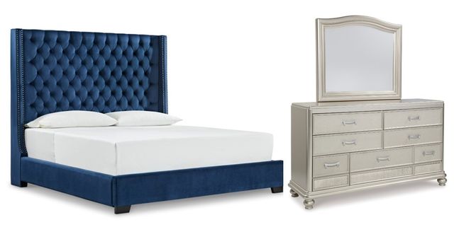 Signature Design by Ashley® Coralayne 3-Piece Blue/Gray Queen Upholstered Bed Set-0