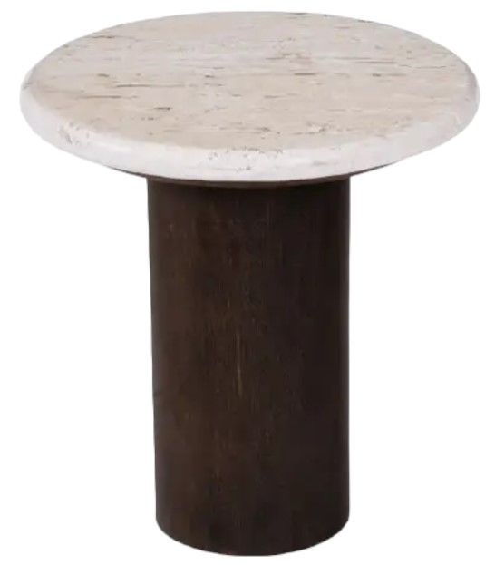 Moe's Home Collection Landon Beige Travertine Accent Table with Mango Wood Legs-1