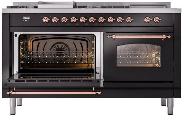 Ilve® Nostalgie II Series 60" Glossy Black Pro Style Dual Fuel Range-2