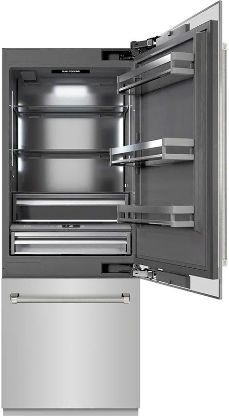 ZLINE Autograph Edition 30" 16.1 Cu. Ft. Stainless Steel Built In Bottom Freezer Refrigerator with Water Dispenser, Ice Maker, Graphite Gray Interior and Polished Nickel Helix Handles-2