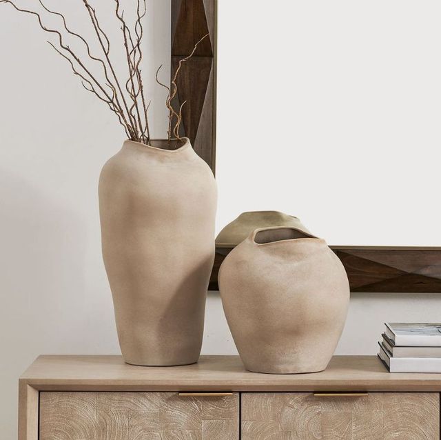 Uttermost® Shadow Play 2-Piece Buff-Colored Glaze/Semi-Matte Indoor-Outdoor Vases-1