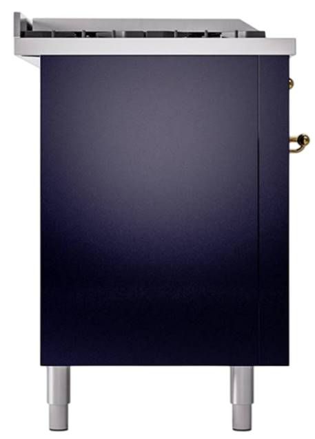 Ilve® Nostalgie II Noblesse 60'' Midnight Blue Pro Style Dual Fuel Range with Brass Trim-2