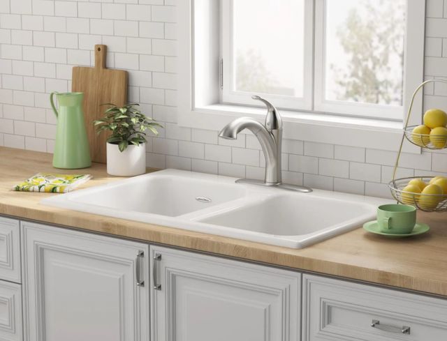 American Standard Quince Brilliant White 33" 3-Hole Drop-In or Undercounter Double-Bowl Kitchen Sink-1