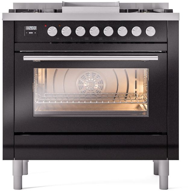 Ilve® Professional Plus II 36" Glossy Black Pro Style Dual Fuel Range-1