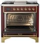 Ilve® Majestic III 36" Burgundy Pro Style Dual Fuel Natural Gas Range with Solid Door and Brass Trim-1