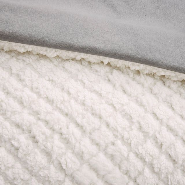 Olliix by Madison Park Adler Ivory and Grey Full/Queen Reversible Textured Sherpa to Faux Mink Comforter Set-3