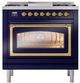 Ilve® Nostalgie II Noblesse 36'' Midnight Blue Pro Style Dual Fuel Range with Brass Trim-1
