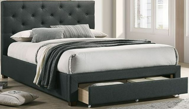 Furniture of America® Sybella Dark Gray Queen Upholstered Panel Bed-0