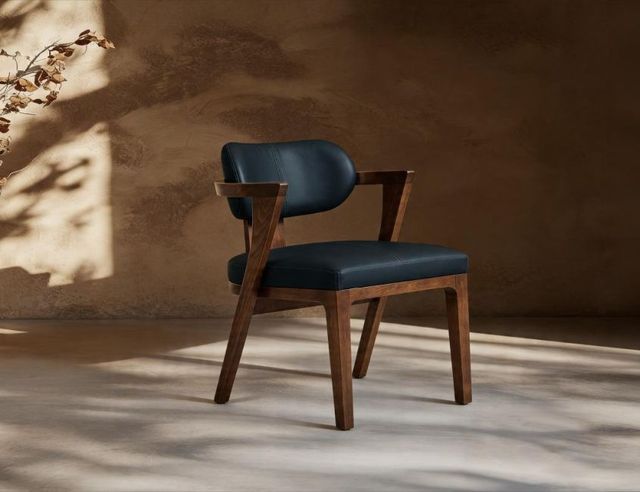 International Furniture Direct Zaphiro Blue/Brown Leather Dining Arm Chair-1