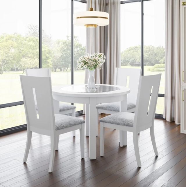 Jofran Inc. Urban Icon Glass Top Round Dining Table with White Base-1