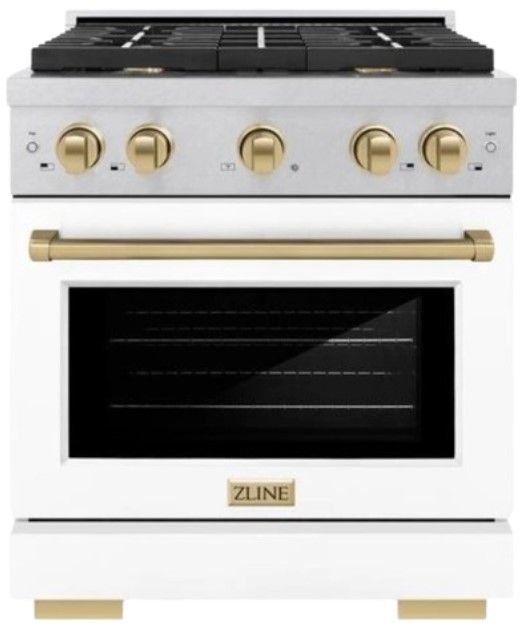 ZLINE Autograph Edition 30" Satin Stainless Steel Pro Style Gas Range with White Matte Door-0