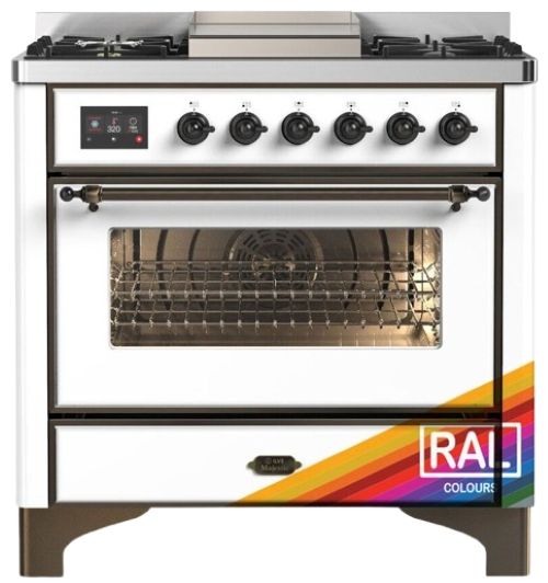 Ilve® Majestic III 36" Custom Pro Style Dual Fuel Liquid Propane Range with 6 Black Brass Burners and Burnished Trim-0