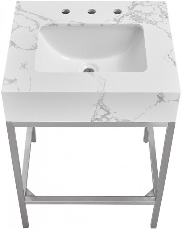 Meridian Furniture Marmo White/Brushed Chrome 24" Bathroom Vanity-3