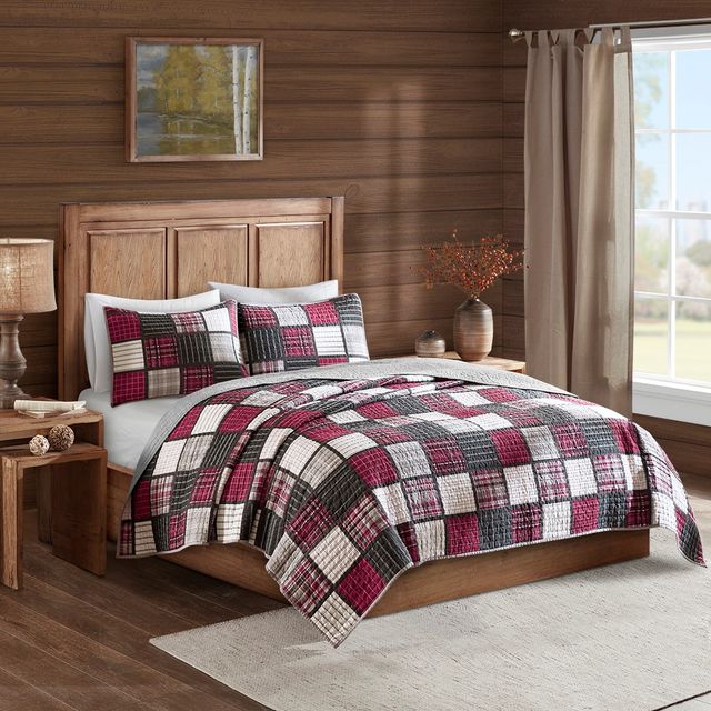 Olliix by Woolrich Tulsa Red/Grey Full/Queen Oversized Plaid Print Cotton Quilt Set-4