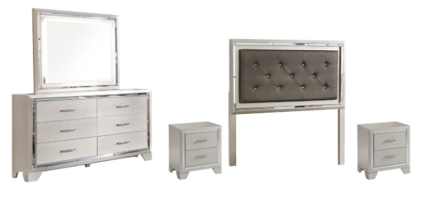 Signature Design by Ashley® Lonnix 5-Piece Silver Full Upholstered Panel Headboard Set-0