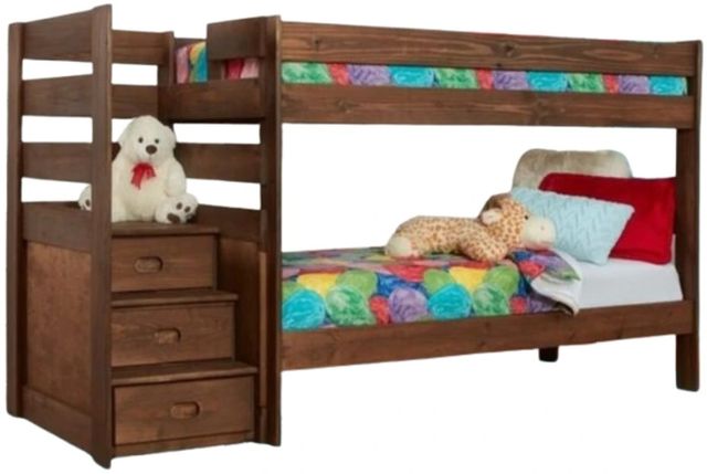 American Wholesale Furniture Chestnut Twin/Twin Stairstep Bunkbed-0