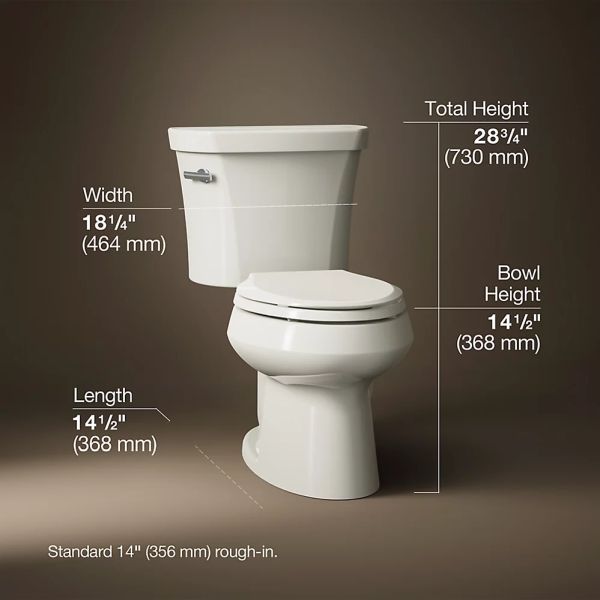 KOHLER® Wellworth® Biscuit 2-Piece Elongated Toilet, 1.28 Gpf with Tank Cover Lock-4