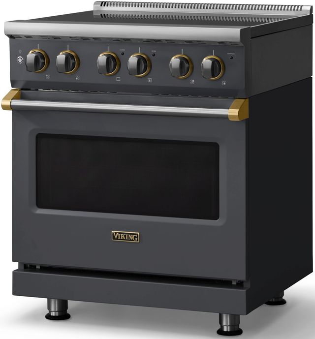 Viking® 5 Series 30" Cast Black Pro Style Electric Range with Brushed Brass Trim-2