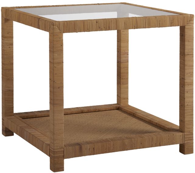 Universal Explore Home™ Escape-Coastal Living Home Long Key Glass Top End Table with Brown Base-0