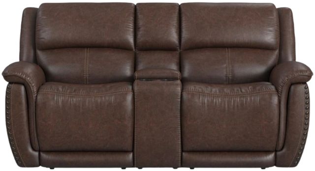 Flexsteel® Beau Dark Sable Brown Power Reclining Loveseat with Console and Power Headrests-2