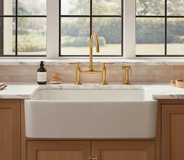 KOHLER® Edalyn™ by Studio Mcgee Polished Chrome Two-Hole Bridge Kitchen Sink Faucet with Side Sprayer-2
